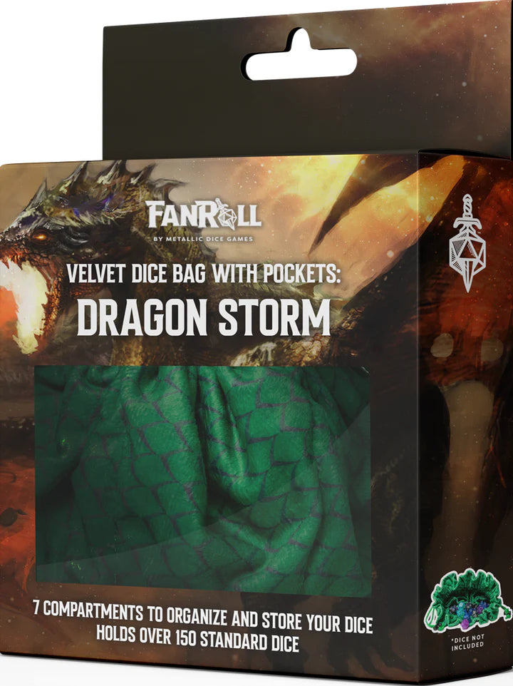 Fanroll Velvet Dice Bag with Pockets - Dragon Storm | Card Merchant Takapuna