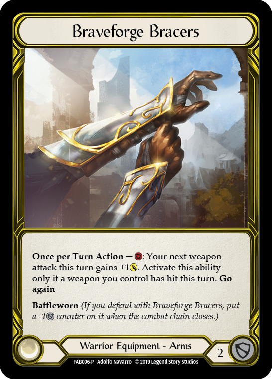 Braveforge Bracers [FAB006-P] (Promo)  1st Edition Cold Foil - Golden | Card Merchant Takapuna