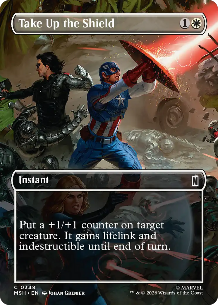 Take Up the Shield (Borderless) [Marvel Super Heroes] | Card Merchant Takapuna