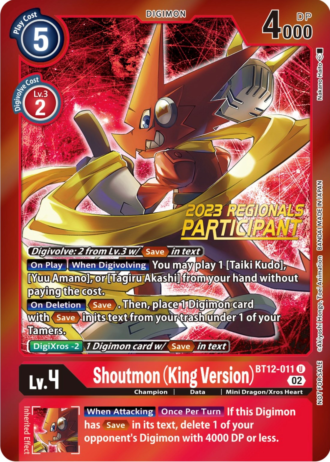 Shoutmon (King Version) [BT12-011] (2023 Regionals Participant) [Across Time Promos] | Card Merchant Takapuna