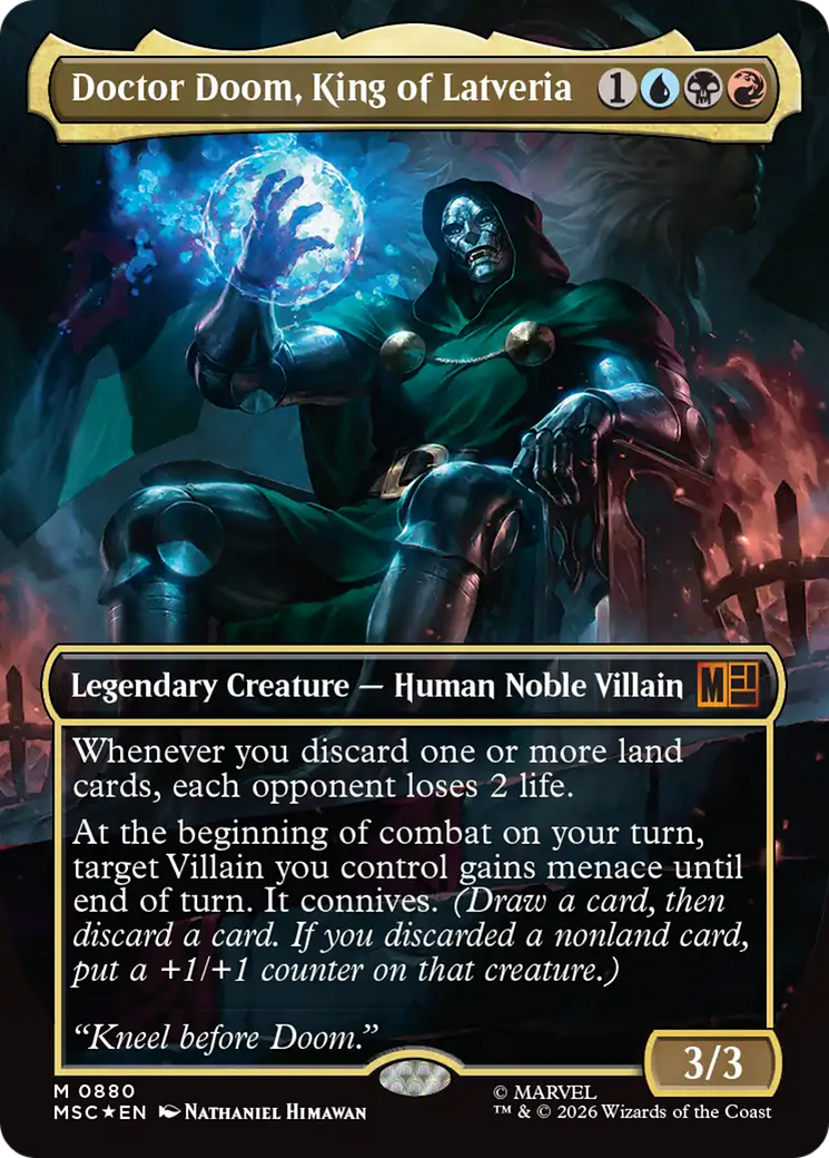 Doctor Doom, King of Latveria (Borderless) (Surge Foil) [Marvel Super Heroes Commander] | Card Merchant Takapuna