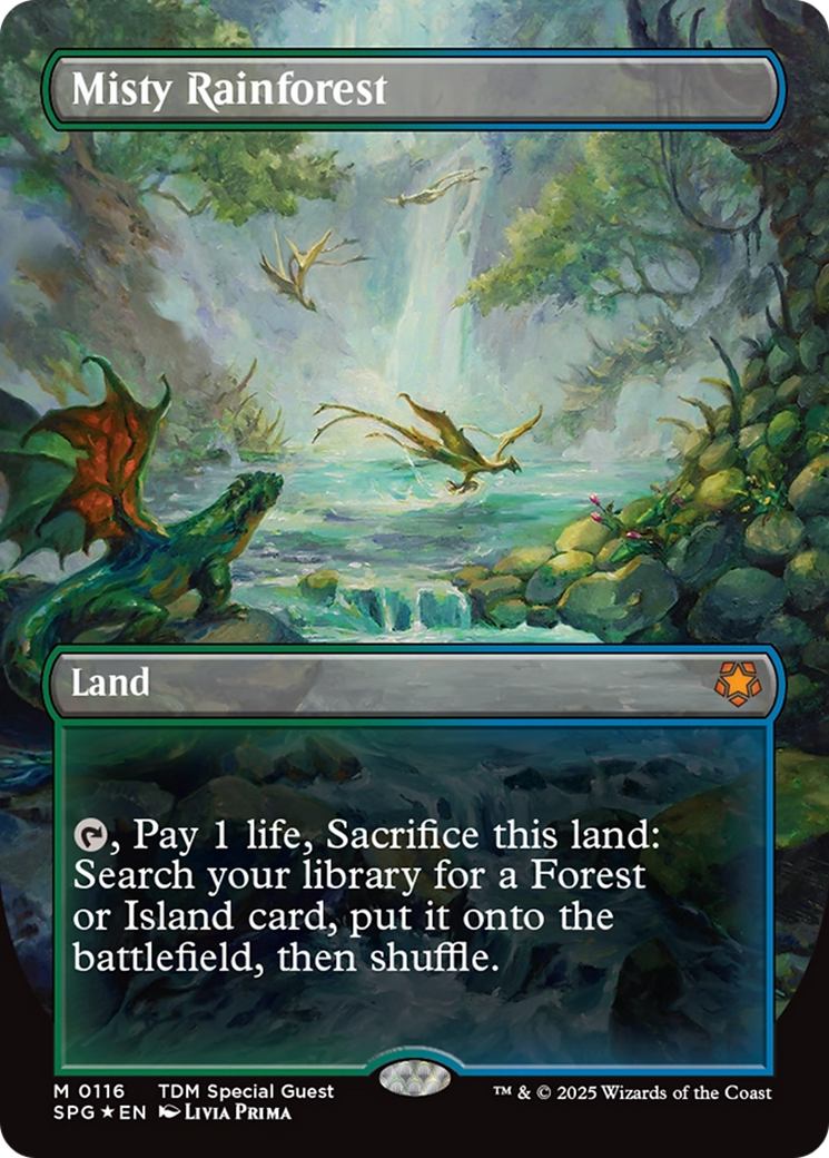 Misty Rainforest (Borderless) (Dragonscale Foil) [Tarkir: Dragonstorm Special Guests] | Card Merchant Takapuna