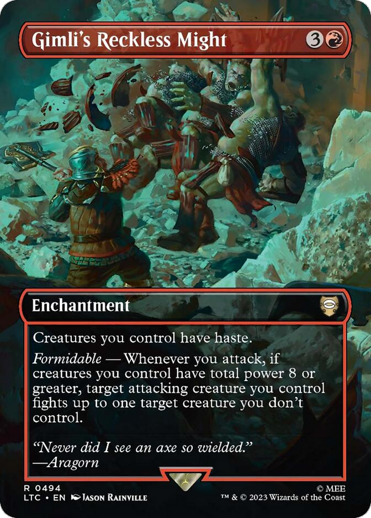Gimli's Reckless Might (Borderless) [The Lord of the Rings: Tales of Middle-Earth Commander] | Card Merchant Takapuna
