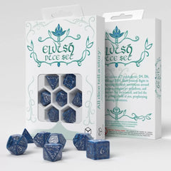 Q Workshop Elvish Dice Set - Cobalt & Silver Dice Set 7 | Card Merchant Takapuna