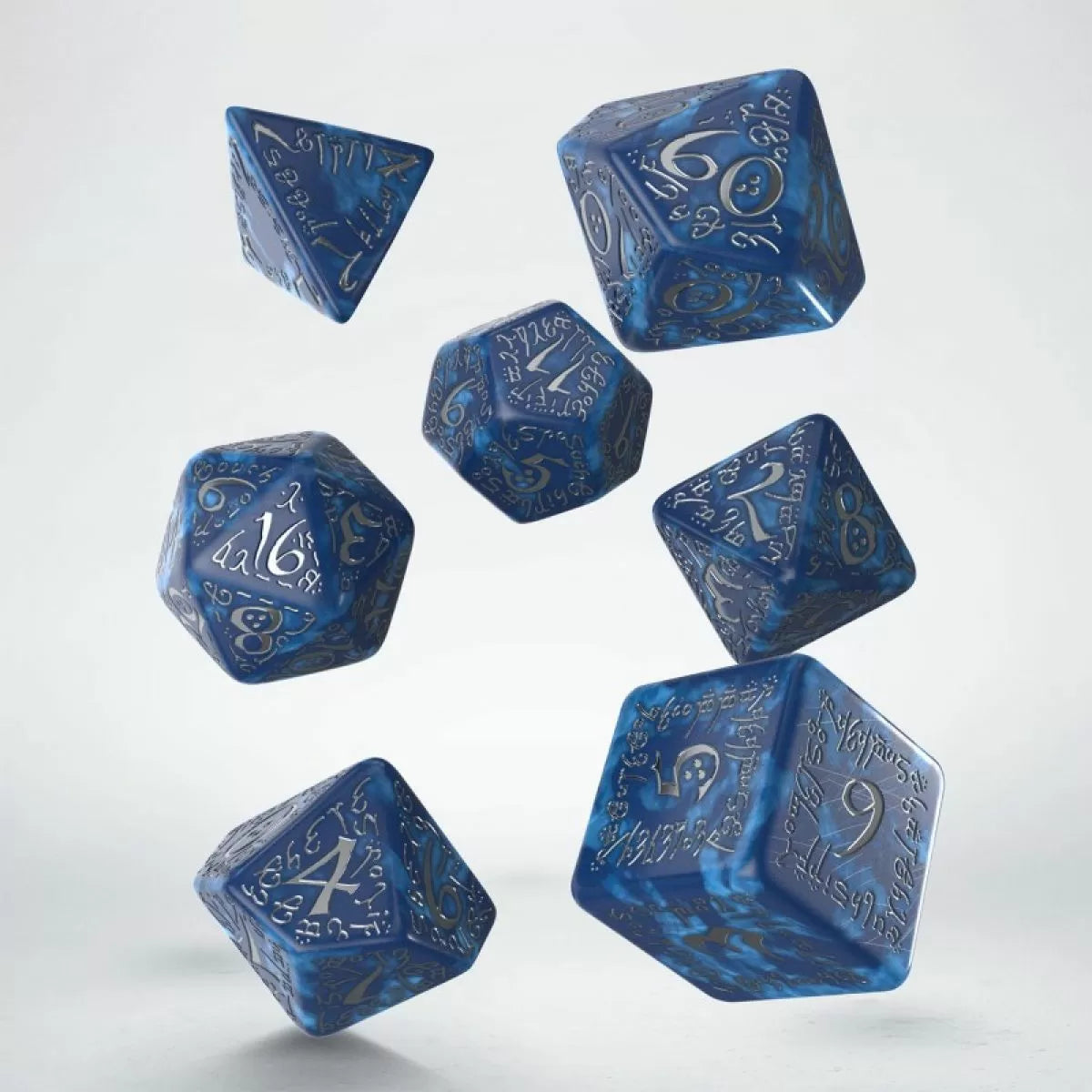 Q Workshop Elvish Dice Set - Cobalt & Silver Dice Set 7 | Card Merchant Takapuna