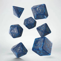 Q Workshop Elvish Dice Set - Cobalt & Silver Dice Set 7 | Card Merchant Takapuna