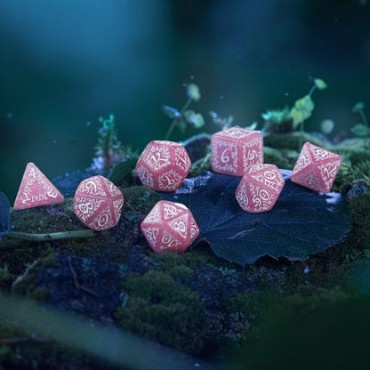 Q Workshop Elvish Dice Set - Shimmering Pink & White Dice Set 7
