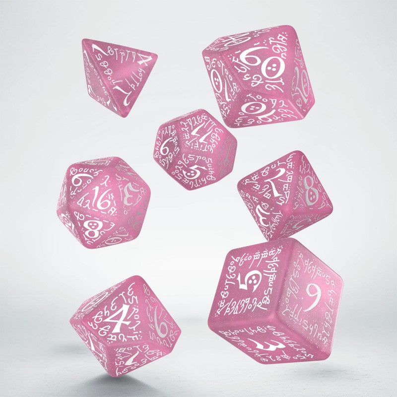 Q Workshop Elvish Dice Set - Shimmering Pink & White Dice Set 7 | Card Merchant Takapuna