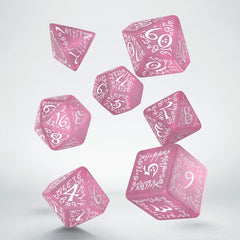 Q Workshop Elvish Dice Set - Shimmering Pink & White Dice Set 7 | Card Merchant Takapuna
