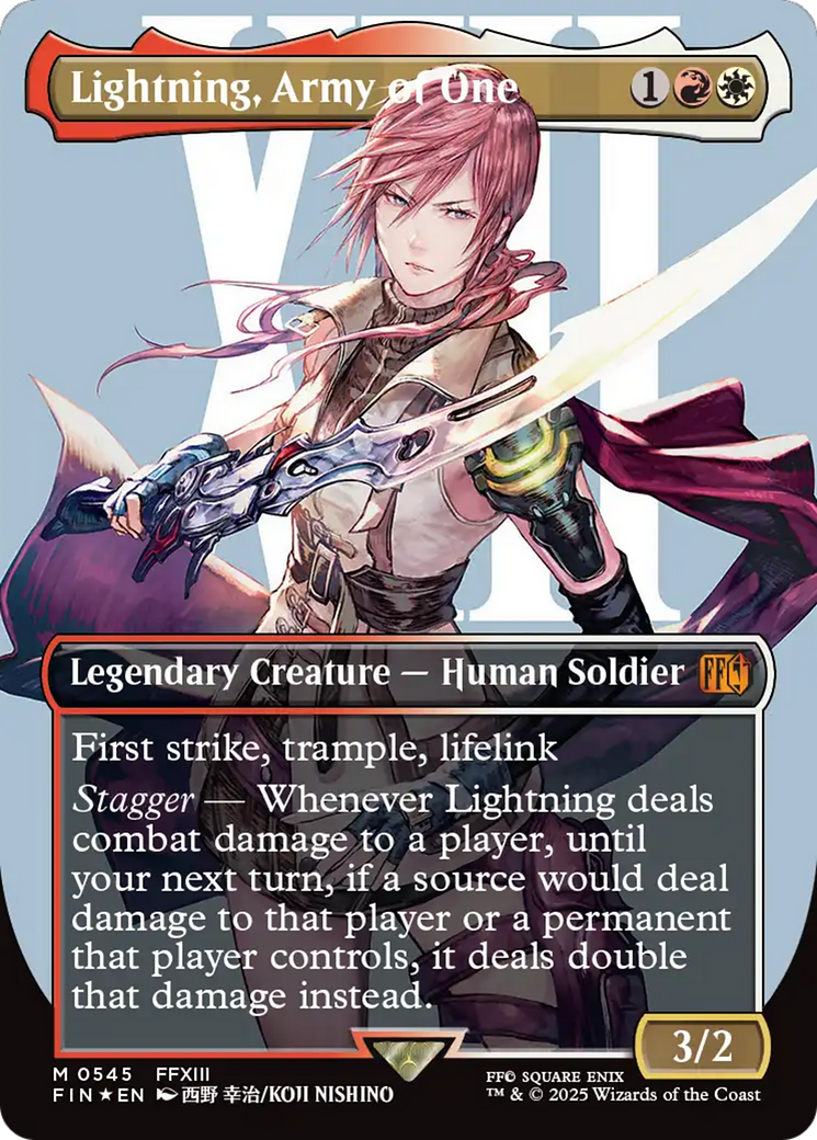 Lightning, Army of One (Borderless) (Surge Foil) [FINAL FANTASY] | Card Merchant Takapuna