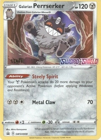 Galarian Perrserker (SWSH008) (Staff Prerelease Promo) [Sword & Shield: Black Star Promos] | Card Merchant Takapuna
