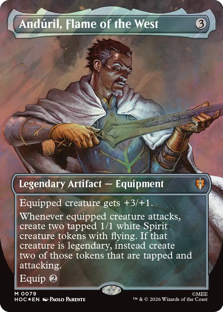 Anduril, Flame of the West (Borderless) (Surge Foil) [The Hobbit: Eternal-Legal] | Card Merchant Takapuna