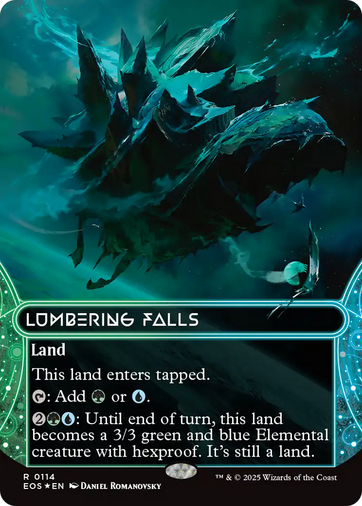 Lumbering Falls (0114) (Borderless) (Galaxy Foil) [Edge of Eternities: Stellar Sights] | Card Merchant Takapuna