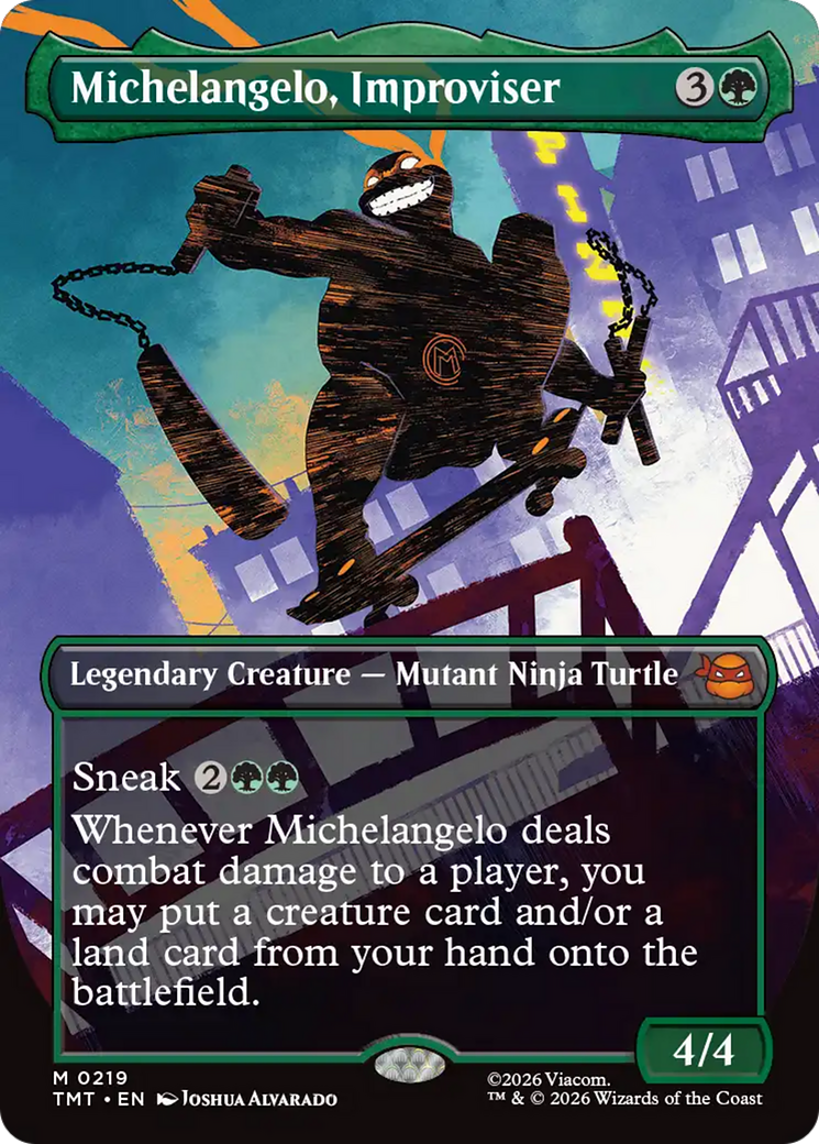 Michelangelo, Improviser (Borderless) [Teenage Mutant Ninja Turtles] | Card Merchant Takapuna
