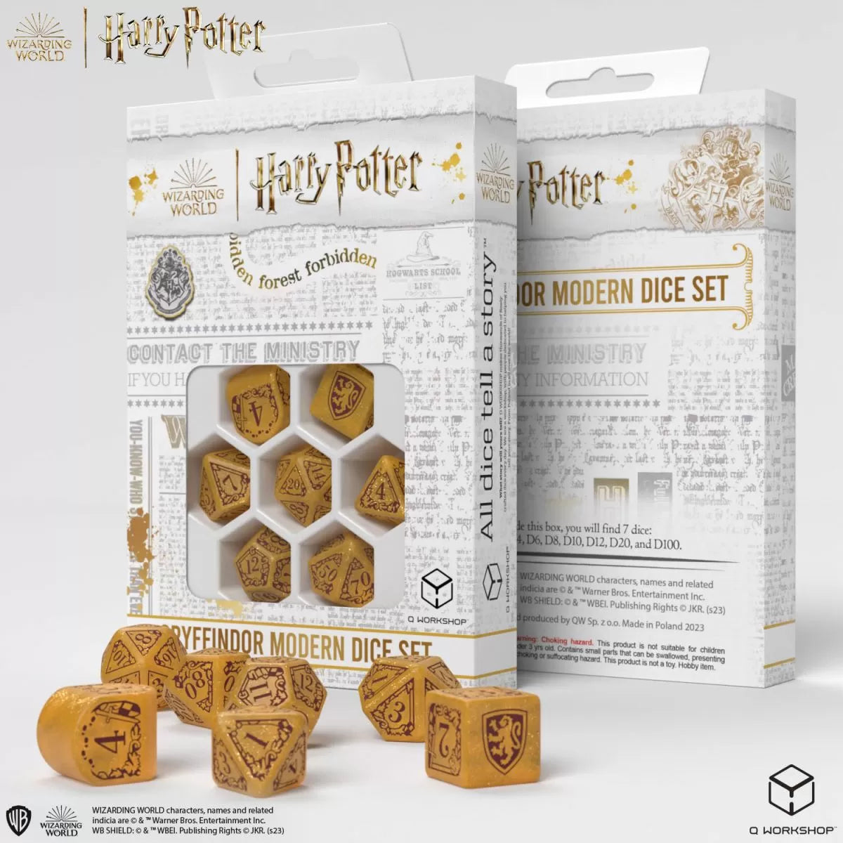 Q Workshop Harry Potter Modern Dice Set - Gryffindor - Gold Dice Set 7 | Card Merchant Takapuna