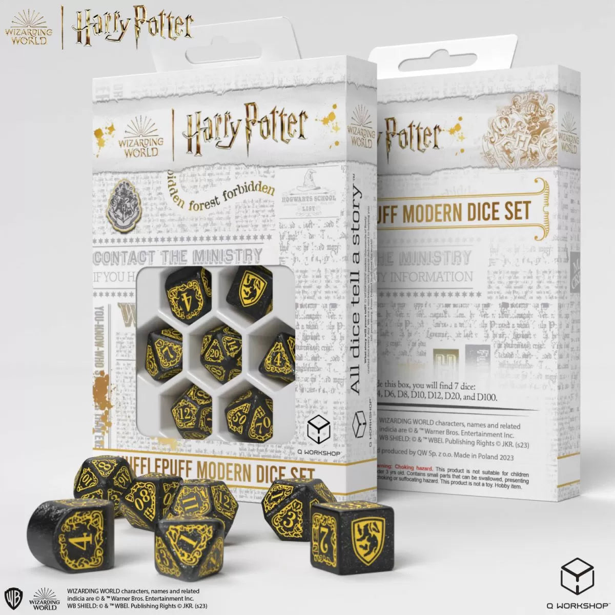Q Workshop Harry Potter Modern Dice Set - Hufflepuff - Black Dice Set 7 | Card Merchant Takapuna
