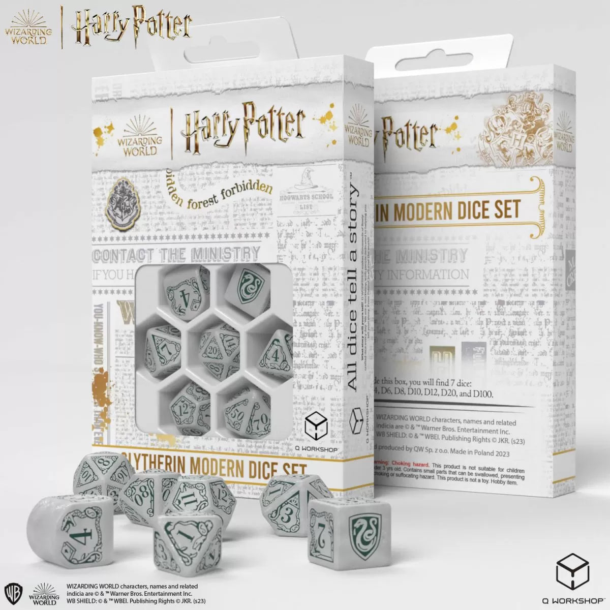 Q Workshop Harry Potter Modern Dice Set - Slytherin - White Dice Set 7 | Card Merchant Takapuna