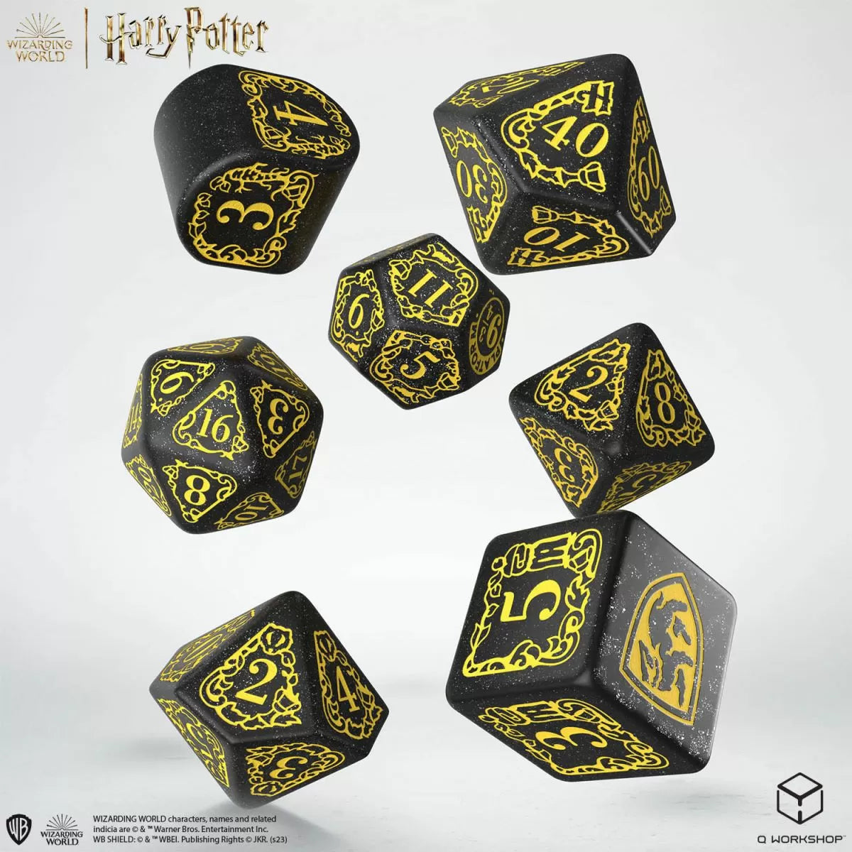Q Workshop Harry Potter Modern Dice Set - Hufflepuff - Black Dice Set 7 | Card Merchant Takapuna
