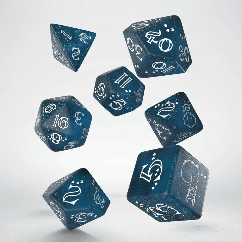 Q Workshop Llama Glittering Dark Blue And White Dice Set 7