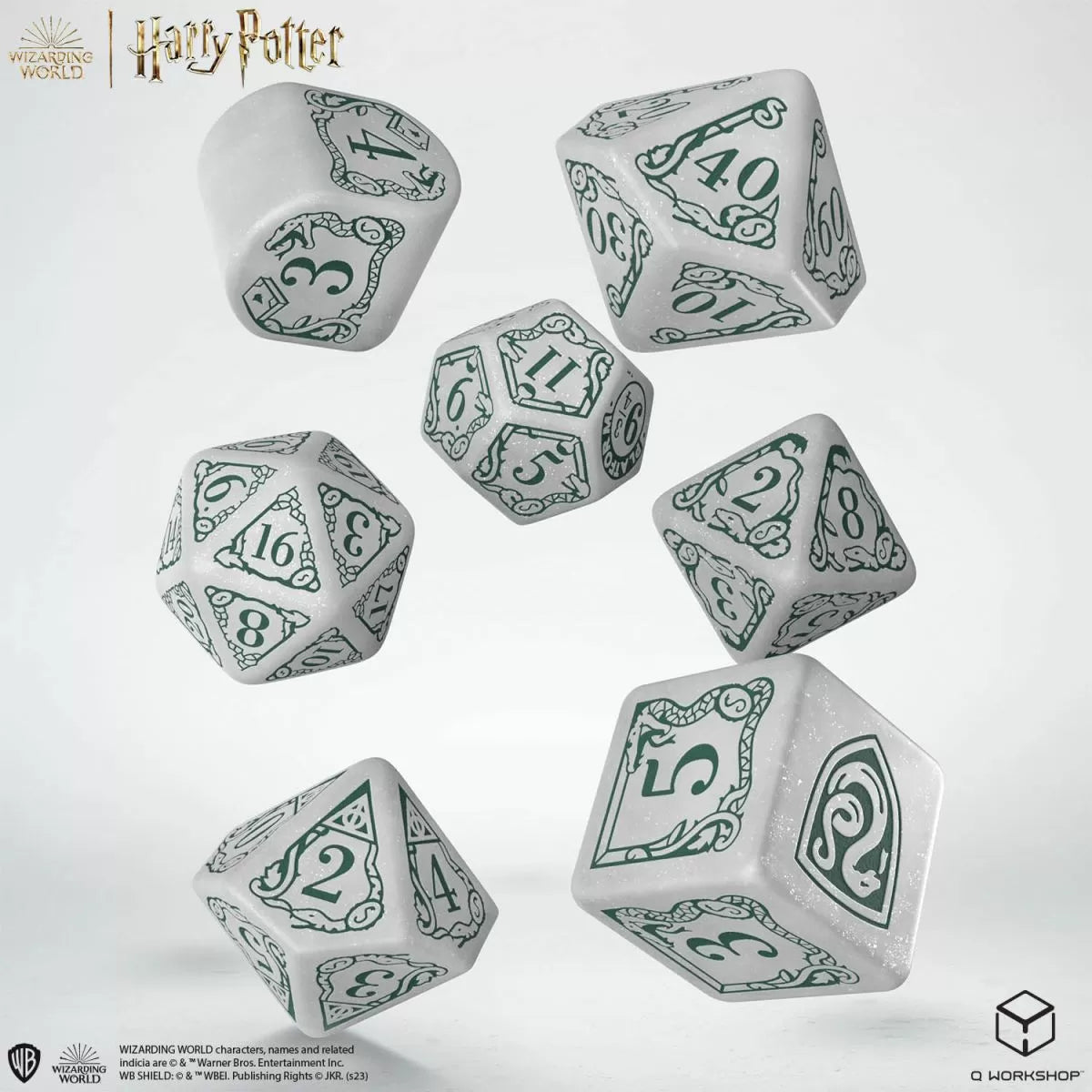 Q Workshop Harry Potter Modern Dice Set - Slytherin - White Dice Set 7 | Card Merchant Takapuna