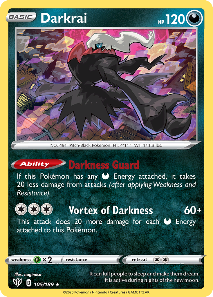 Darkrai (105/189) (Cosmos Holo) [Sword & Shield: Darkness Ablaze] | Card Merchant Takapuna