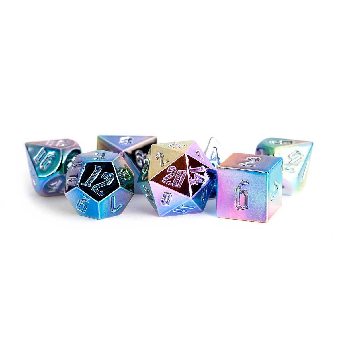 16mm Polyhedral Dice Set: Rainbow Aegis with Uninked Numbers | Card Merchant Takapuna