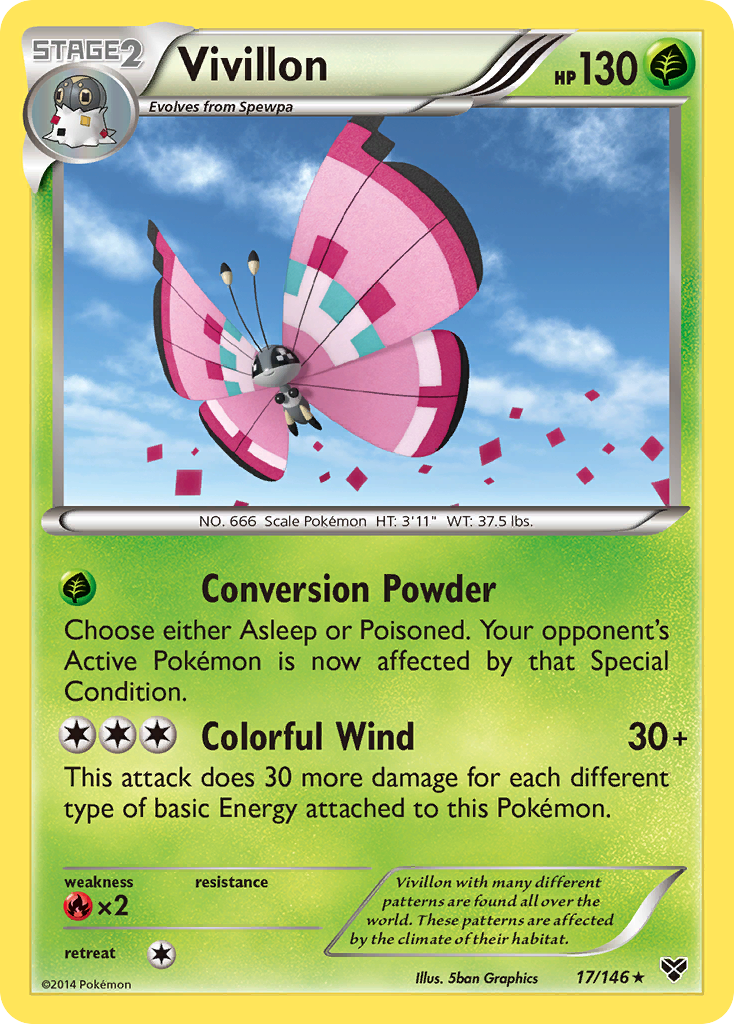 Vivillon (17/146) (Meadow Form/Pink Wings) [XY: Base Set] | Card Merchant Takapuna