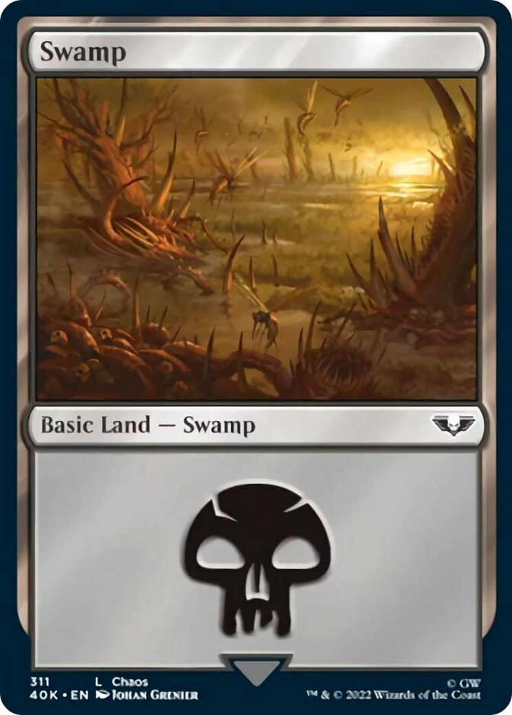 Swamp (311) (Surge Foil) [Warhammer 40,000] | Card Merchant Takapuna