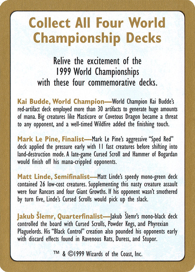 1999 World Championships Ad [World Championship Decks 1999] | Card Merchant Takapuna