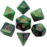Acrylic Dice: Combo Attack. Green/Light Green w/ Gold 16mm Poly | Card Merchant Takapuna