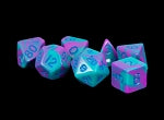 Acrylic Dice: Purple/Teal w/ Blue Numbers Poly Set | Card Merchant Takapuna