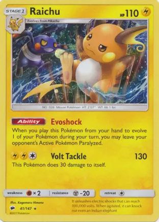 Raichu (41/147) (Cosmos Holo) [Sun & Moon: Burning Shadows] | Card Merchant Takapuna