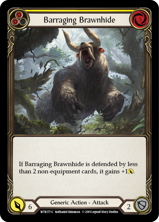 Barraging Brawnhide (Yellow) [WTR177-C] (Welcome to Rathe)  Alpha Print Rainbow Foil | Card Merchant Takapuna