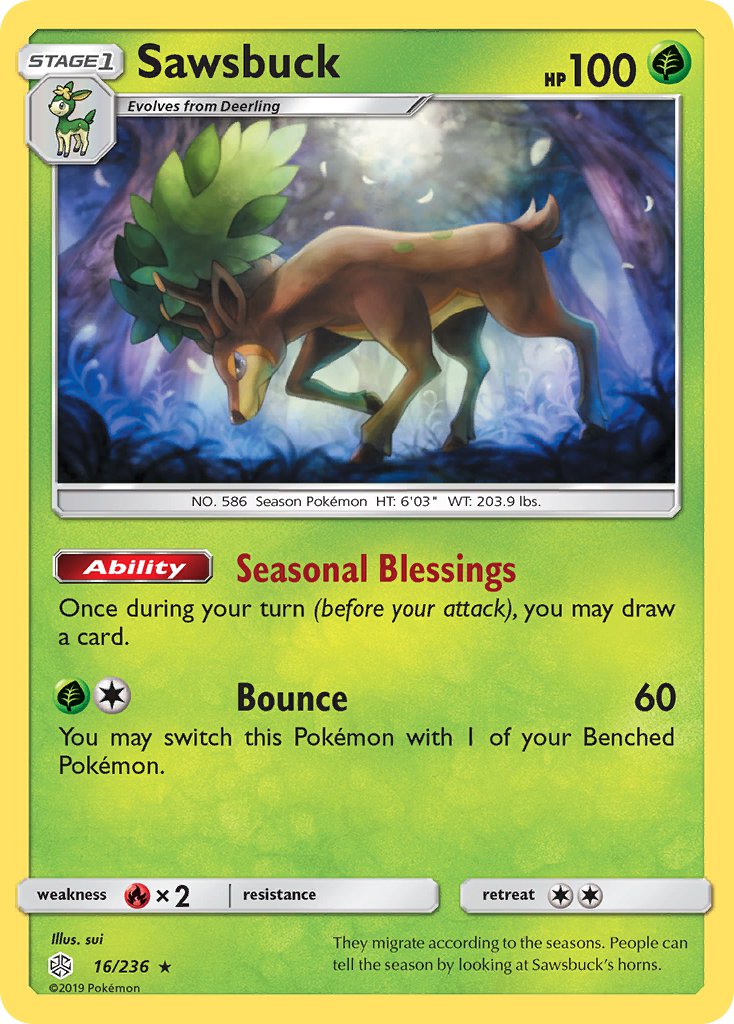 Sawsbuck (16/236) (Prerelease Kit Exclusive) (Theme Deck Exclusive) [Sun & Moon: Cosmic Eclipse] | Card Merchant Takapuna