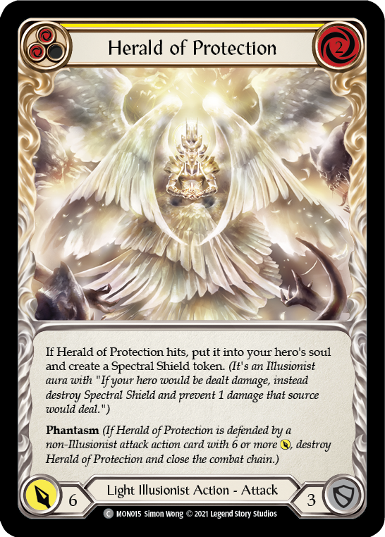 Herald of Protection (Yellow) [MON015-RF] (Monarch)  1st Edition Rainbow Foil | Card Merchant Takapuna