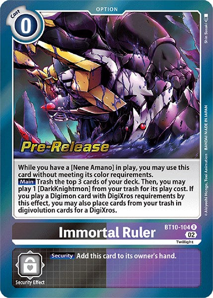 Immortal Ruler [BT10-104] [Xros Encounter Pre-Release Cards] | Card Merchant Takapuna