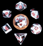 Mini Polyhedral Dice Set: Marble with Red Numbers | Card Merchant Takapuna