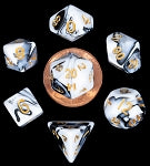 Mini Polyhedral Dice Set: Marble with Gold Numbers | Card Merchant Takapuna