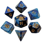 Mini Polyhedral Dice Set: Blue/Light Blue w/ Gold Numbers | Card Merchant Takapuna