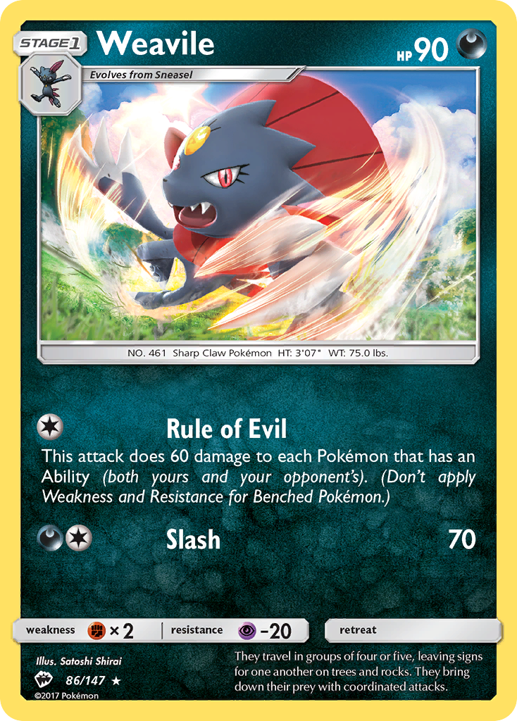 Weavile (86/147) [Sun & Moon: Burning Shadows] | Card Merchant Takapuna