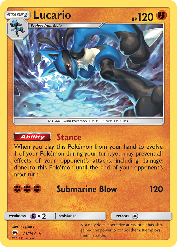 Lucario (71/147) [Sun & Moon: Burning Shadows] | Card Merchant Takapuna