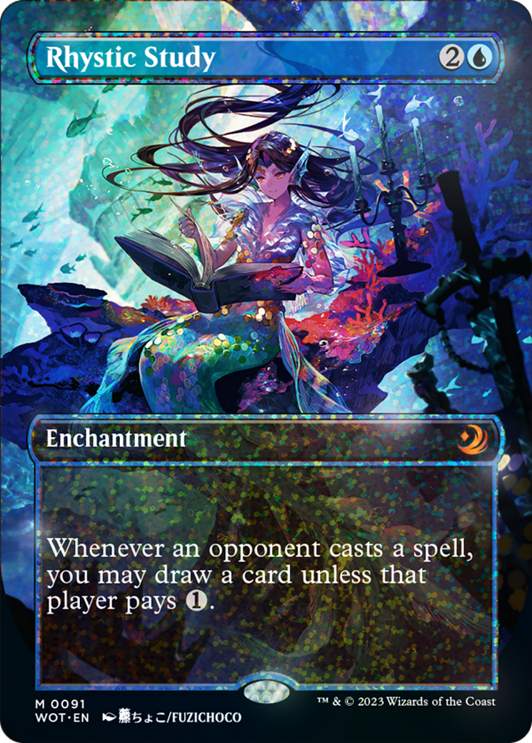 Rhystic Study (Anime Borderless) (Confetti Foil) [Wilds of Eldraine: Enchanting Tales] | Card Merchant Takapuna