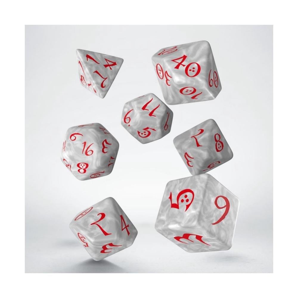 Q Workshop Classic RPG Dice Set, 7 Piece (Pearl & Red) | Card Merchant Takapuna