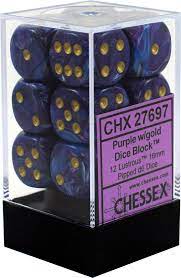 Chessex - Signature 16mm D6 (12 Dice) Lustrous Purple/Gold | Card Merchant Takapuna
