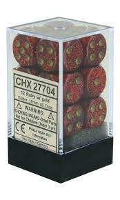 Chessex - Signature 16mm D6 (12 Dice) Glitter Ruby Red/Gold | Card Merchant Takapuna