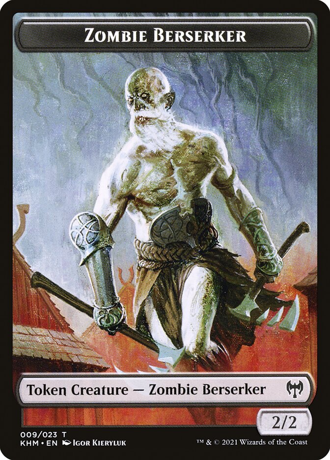 Human Warrior // Zombie Berserker Double-Sided Token [Kaldheim Tokens] | Card Merchant Takapuna