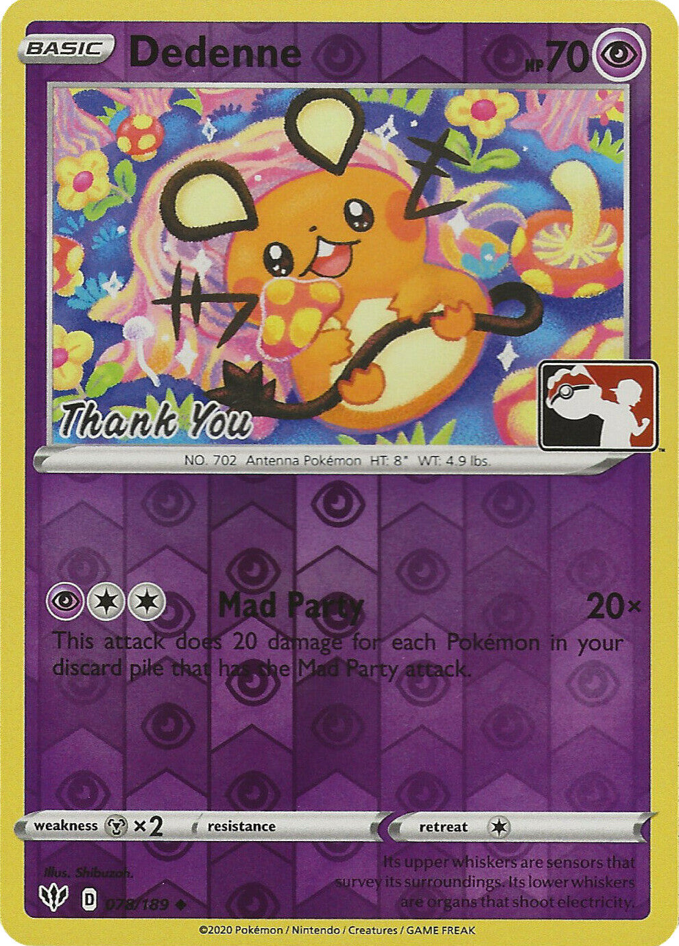 Dedenne (078/189) (Thank You Promo) [Sword & Shield: Darkness Ablaze] | Card Merchant Takapuna