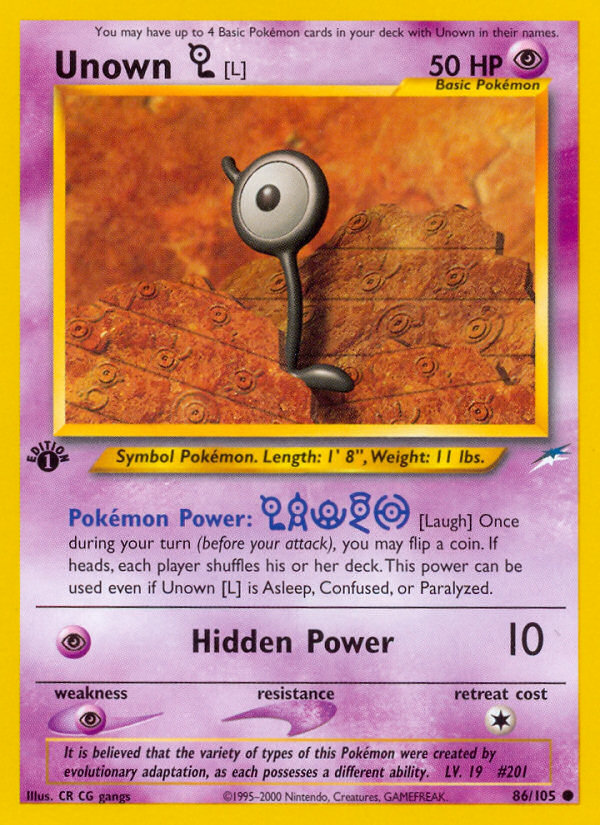 Unown [L] (86/105) [Neo Destiny 1st Edition] | Card Merchant Takapuna