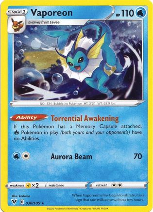Vaporeon (030/185) (Cosmos Holo) [Sword & Shield: Vivid Voltage] | Card Merchant Takapuna