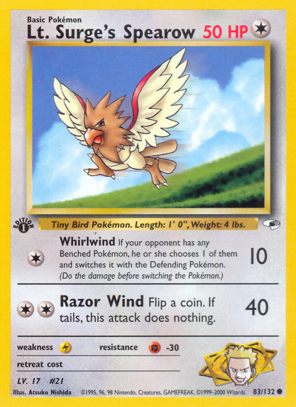 Lt. Surge's Spearow (83/132) [Gym Heroes 1st Edition] | Card Merchant Takapuna